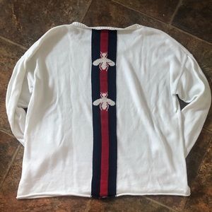 Light Weight Boxy Pink Pineapple Sweater /red,white,blue & bees